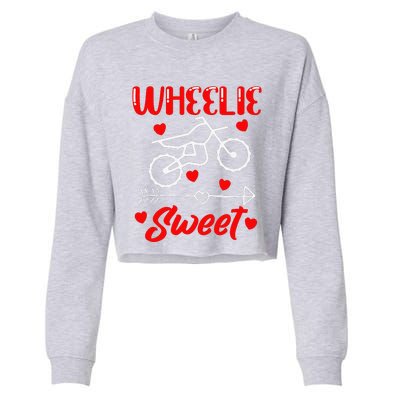 Wheelie Sweet Funny Valentine's Day Heart Dirt Bike Biking Cropped Pullover Crew