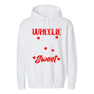 Wheelie Sweet Funny Valentine's Day Heart Dirt Bike Biking Garment-Dyed Fleece Hoodie