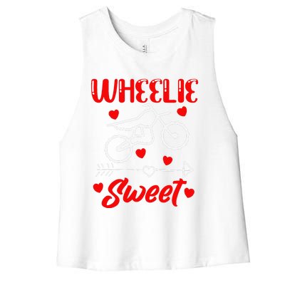 Wheelie Sweet Funny Valentine's Day Heart Dirt Bike Biking Women's Racerback Cropped Tank