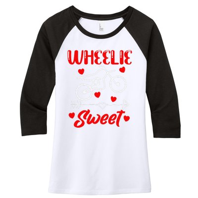 Wheelie Sweet Funny Valentine's Day Heart Dirt Bike Biking Women's Tri-Blend 3/4-Sleeve Raglan Shirt