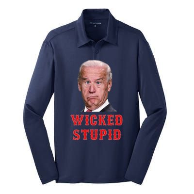 Wicked Stupid Funny Joe Biden Boston Silk Touch Performance Long Sleeve Polo