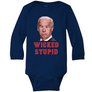 Wicked Stupid Funny Joe Biden Boston Baby Long Sleeve Bodysuit