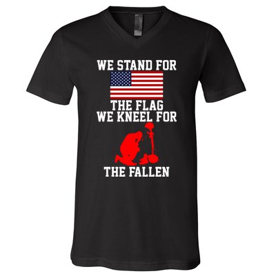 We Stand For The Flag We Kneel For The Fallen V-Neck T-Shirt