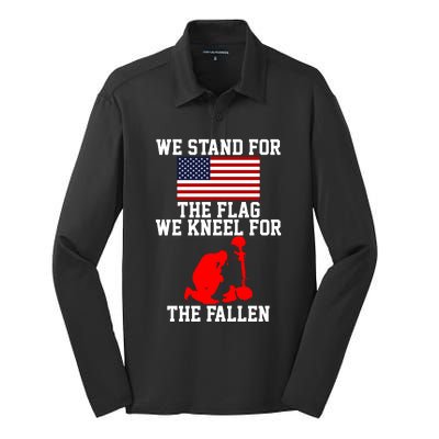 We Stand For The Flag We Kneel For The Fallen Silk Touch Performance Long Sleeve Polo