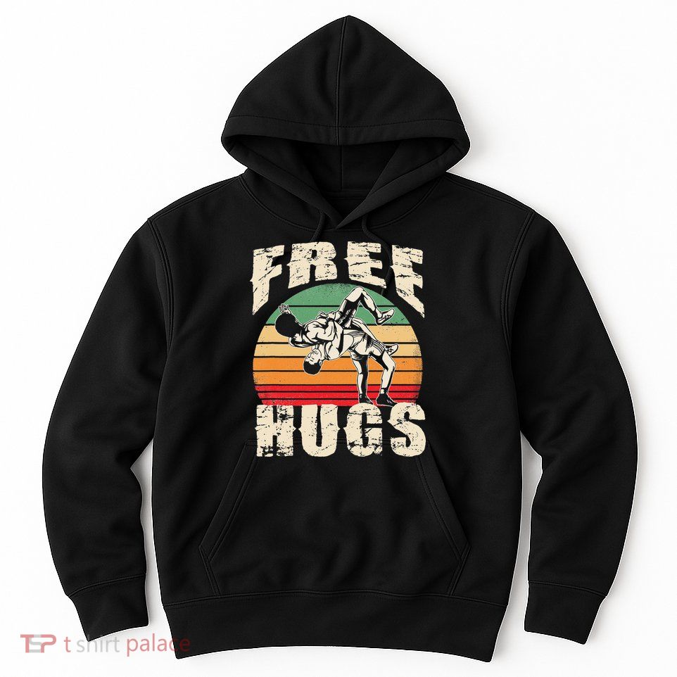 Wrestling Shirts  Funny Free Hugs Wrestling  Coach Hoodie