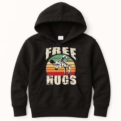 Wrestling Shirts  Funny Free Hugs Wrestling  Coach Kids Hoodie