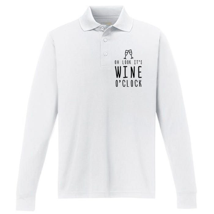 Wine Shirts Funny Mom Wife Gift Its Wine OClock Girl Performance Long Sleeve Polo