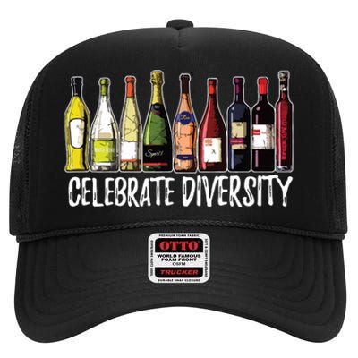 Wine Shirts For Celebrate Diversity Gift Wine Drinker High Crown Mesh Back Trucker Hat