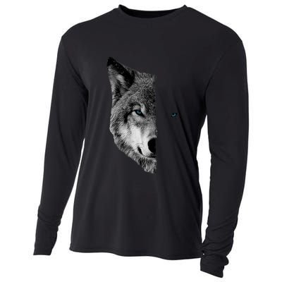 Wolf Split Face Wolf Magical Wolves Cooling Performance Long Sleeve Crew