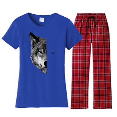 Wolf Split Face Wolf Magical Wolves Women's Flannel Pajama Set