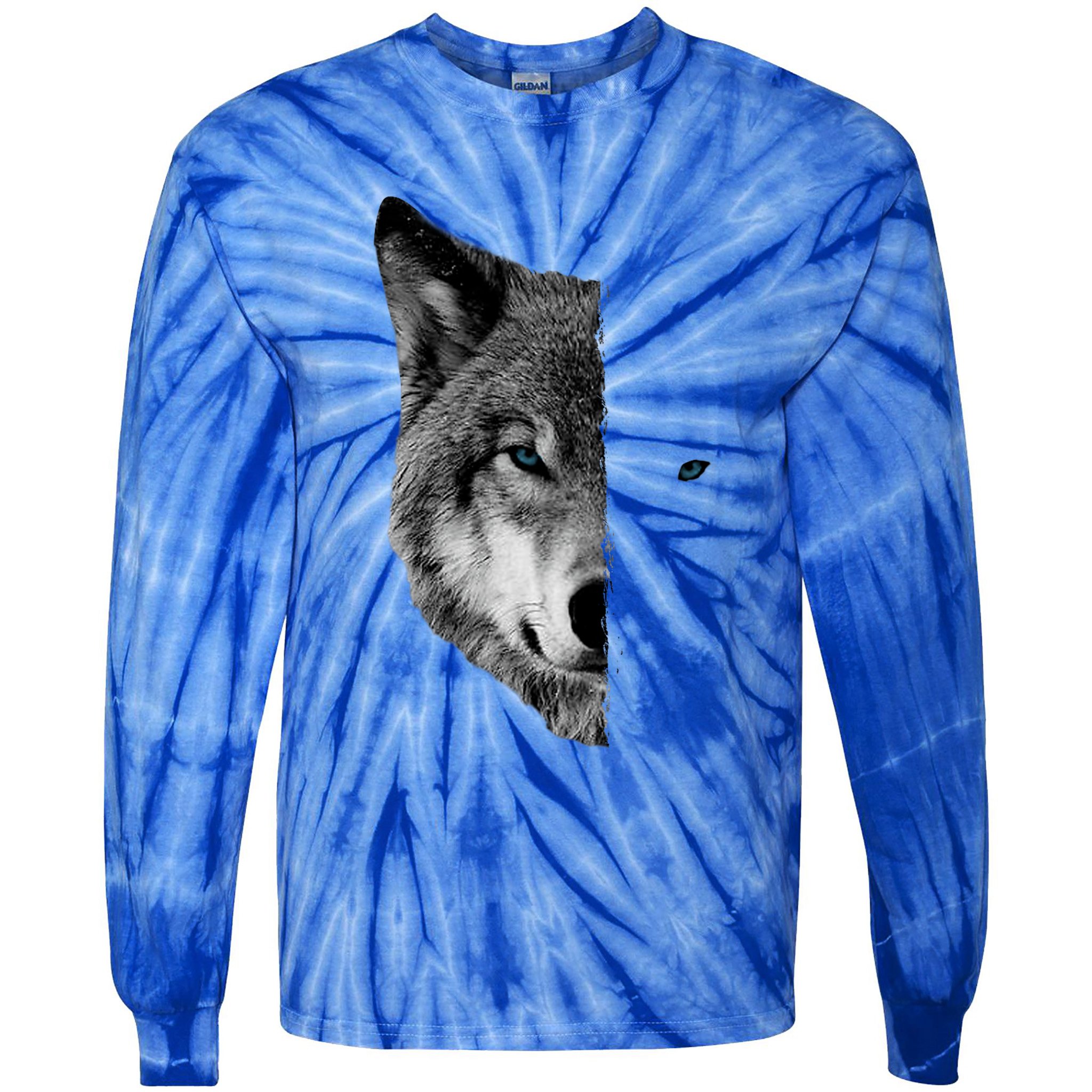 Wolf Split Face Wolf Magical Wolves Tie-Dye Long Sleeve Shirt