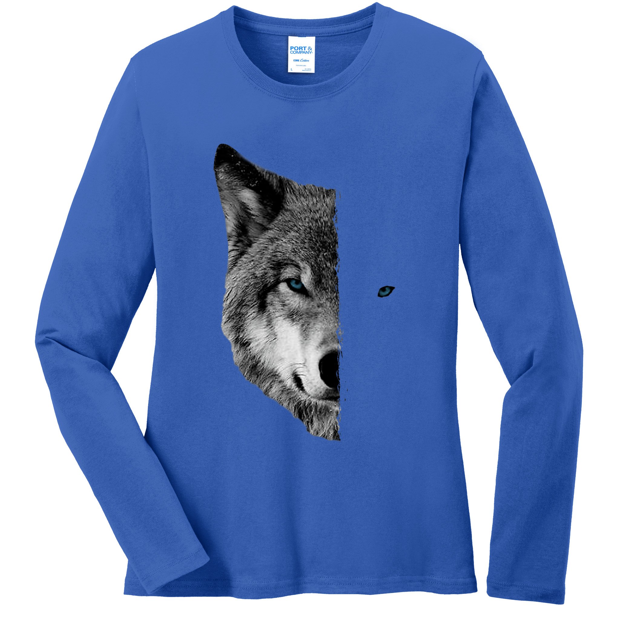 Wolf Split Face Wolf Magical Wolves Ladies Long Sleeve Shirt