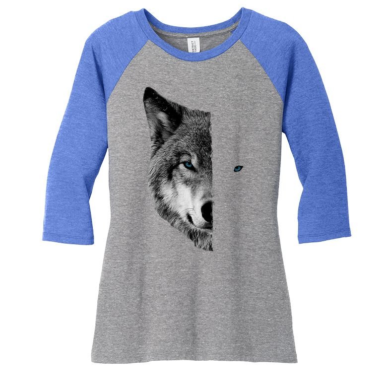 Wolf Split Face Wolf Magical Wolves Women's Tri-Blend 3/4-Sleeve Raglan Shirt