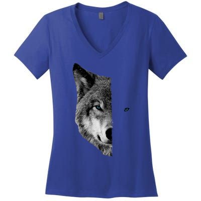 Wolf Split Face Wolf Magical Wolves Women's V-Neck T-Shirt