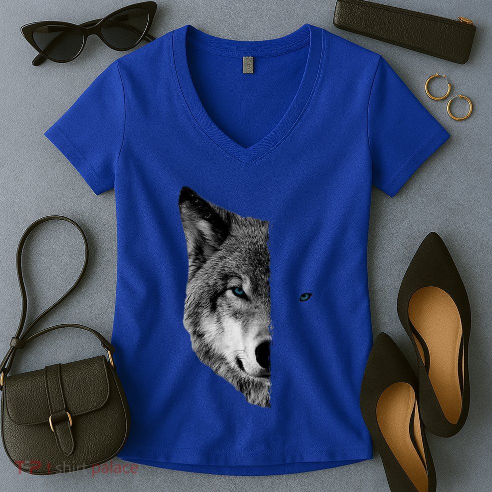 Wolf Split Face Wolf Magical Wolves Women's V-Neck T-Shirt