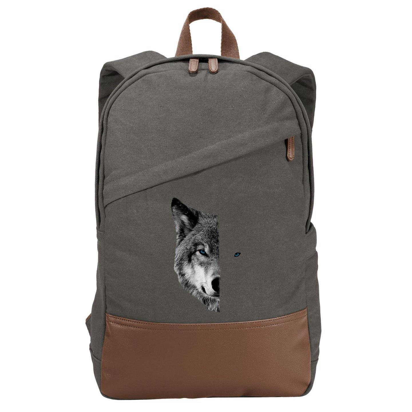 Wolf Split Face Wolf Magical Wolves Cotton Canvas Backpack