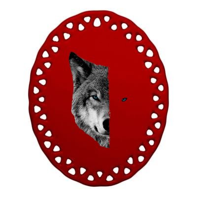 Wolf Split Face Wolf Magical Wolves Ceramic Oval Ornament