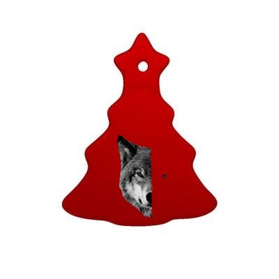 Wolf Split Face Wolf Magical Wolves Ceramic Tree Ornament