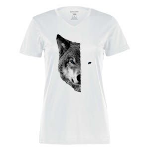 Wolf Split Face Wolf Magical Wolves Women's Momentum V-Neck T-Shirt