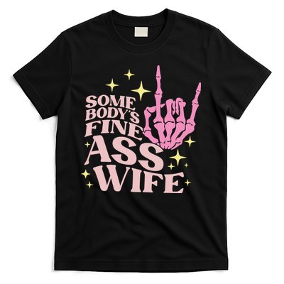Women Somebody's Fine Ass Wife Retro Skeleton Hand Witchy T-Shirt
