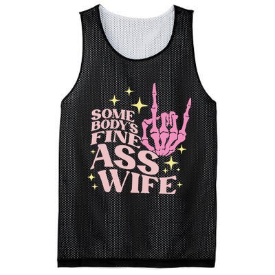 Women Somebody's Fine Ass Wife Retro Skeleton Hand Witchy Mesh Reversible Basketball Jersey Tank