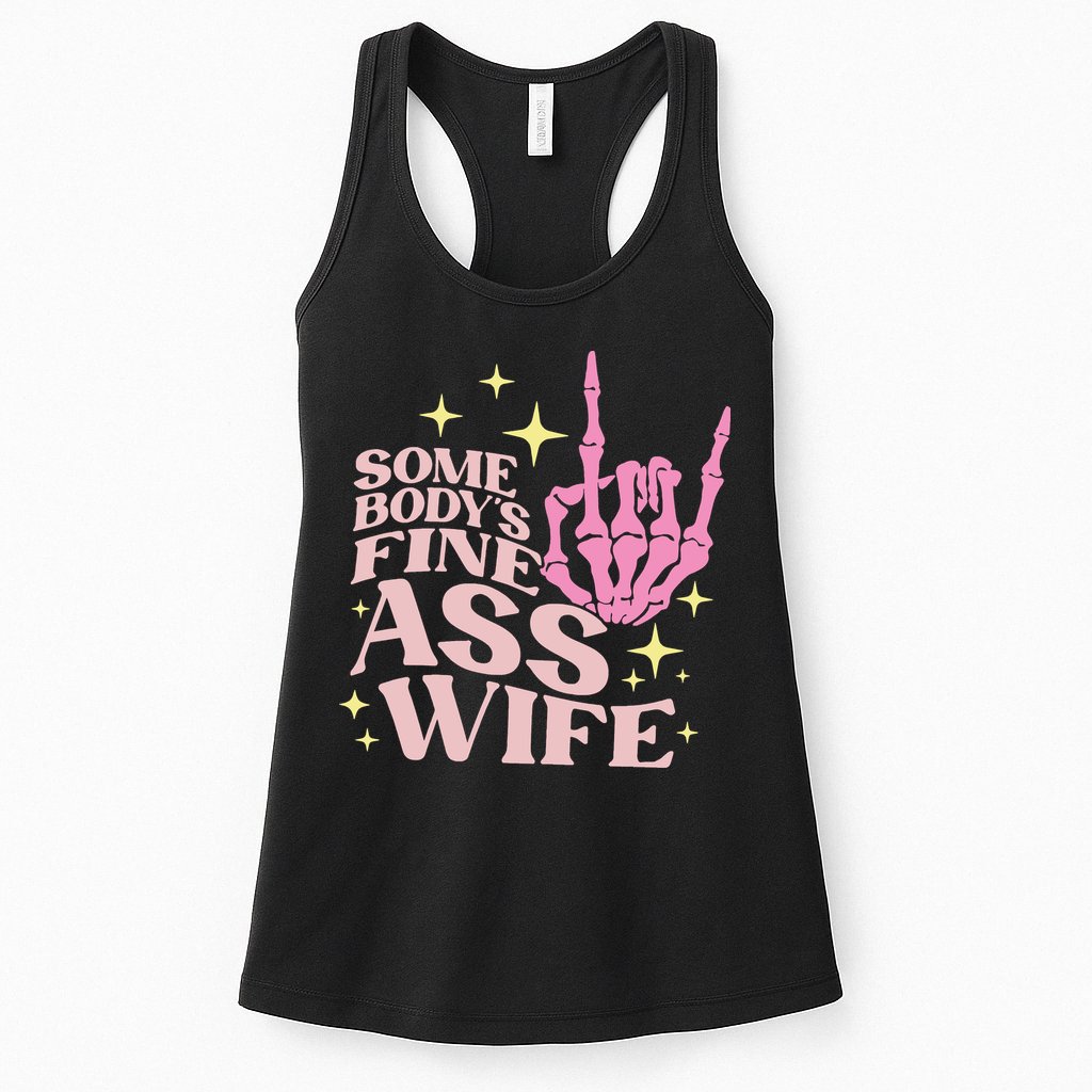 Women Somebody's Fine Ass Wife Retro Skeleton Hand Witchy Womens Tank Top