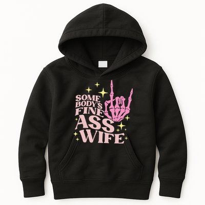 Women Somebody's Fine Ass Wife Retro Skeleton Hand Witchy Kids Hoodie