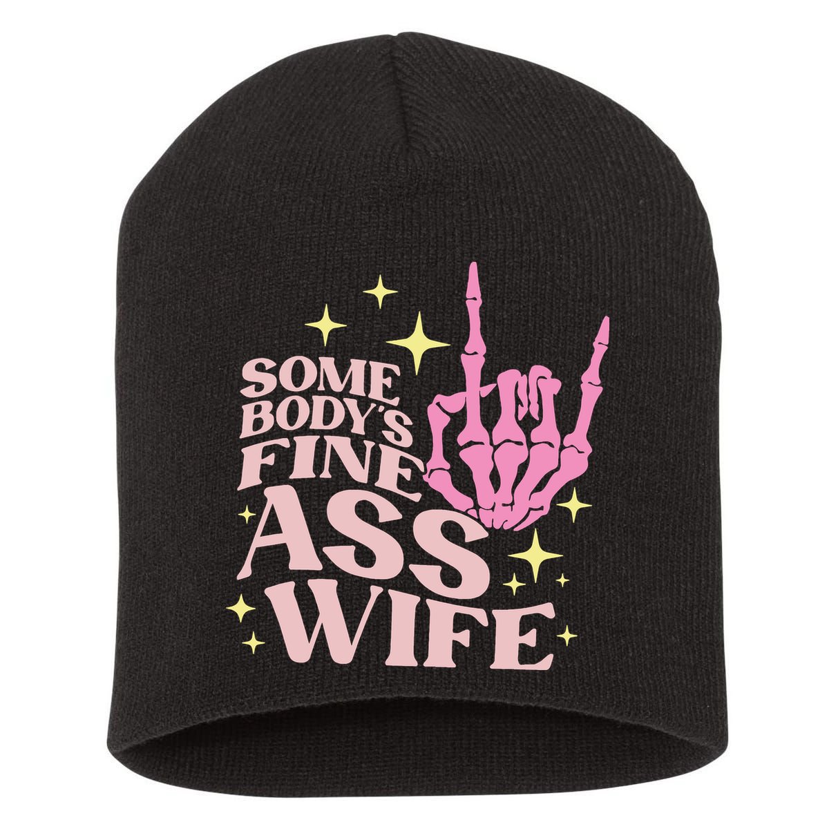 Women Somebody's Fine Ass Wife Retro Skeleton Hand Witchy Short Acrylic Beanie