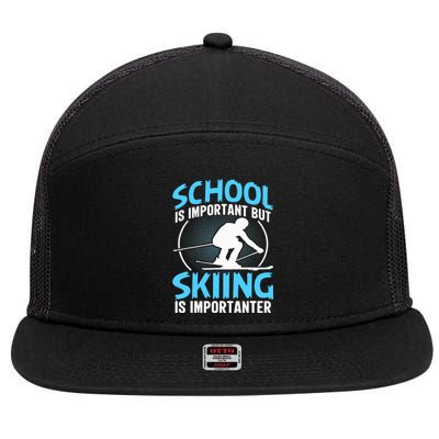 Winter Sport Family Skiers Skiing Downhill Alpine Skiing 7 Panel Mesh Trucker Snapback Hat