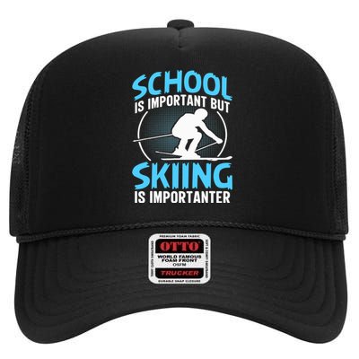 Winter Sport Family Skiers Skiing Downhill Alpine Skiing High Crown Mesh Back Trucker Hat