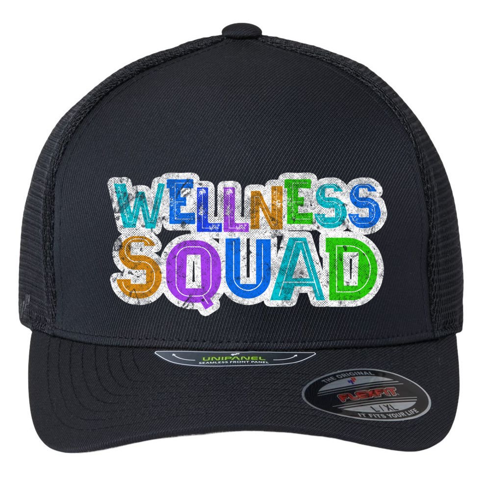 Wellness Squad Fitness Gym Crew Health Trainer Life Coach Funny Gift Flexfit Unipanel Trucker Cap