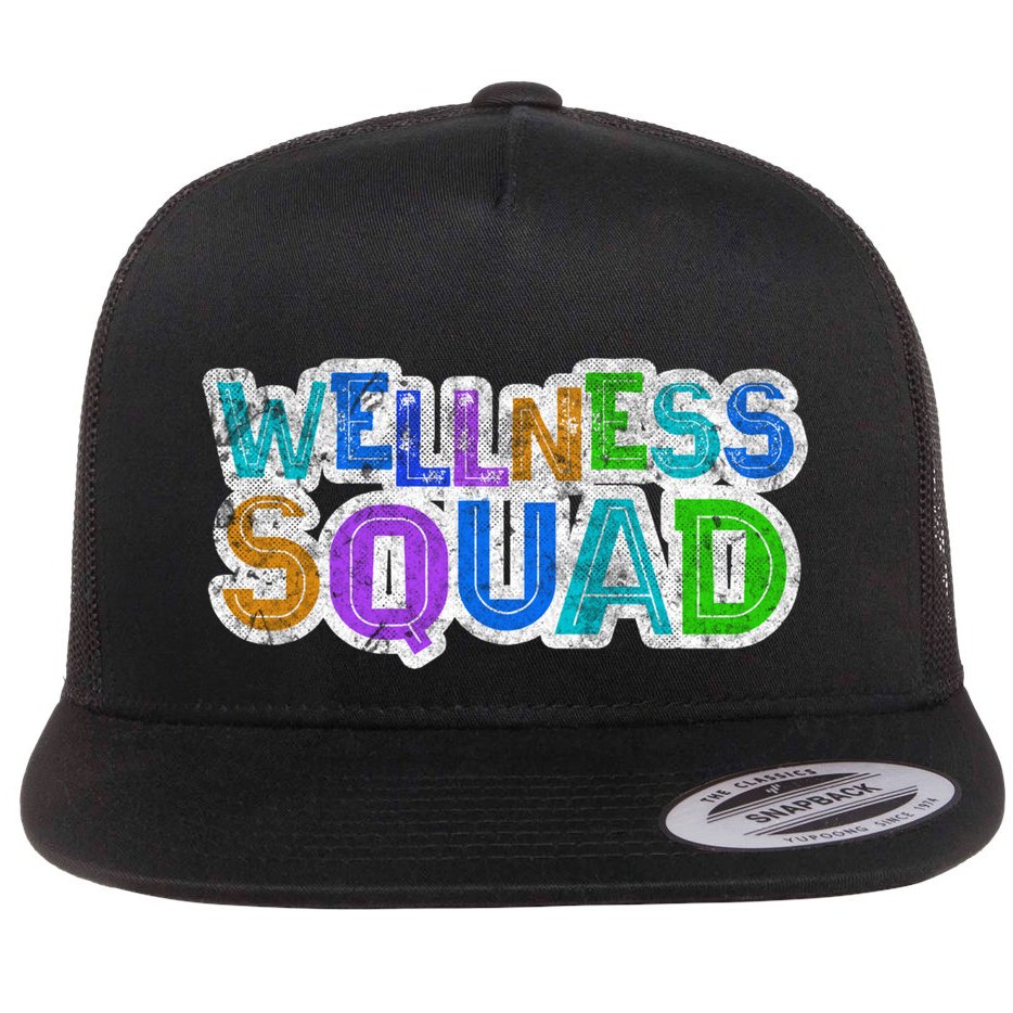 Wellness Squad Fitness Gym Crew Health Trainer Life Coach Funny Gift Flat Bill Trucker Hat