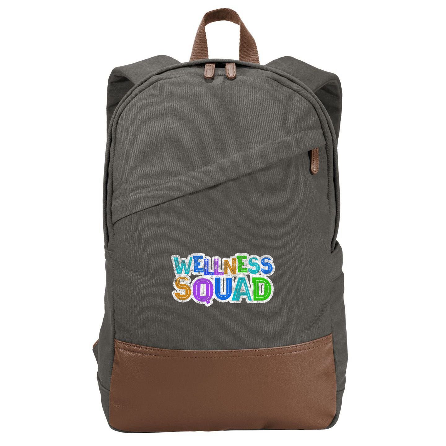 Wellness Squad Fitness Gym Crew Health Trainer Life Coach Funny Gift Cotton Canvas Backpack