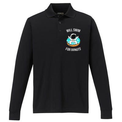 Will Swim For Donuts Performance Long Sleeve Polo