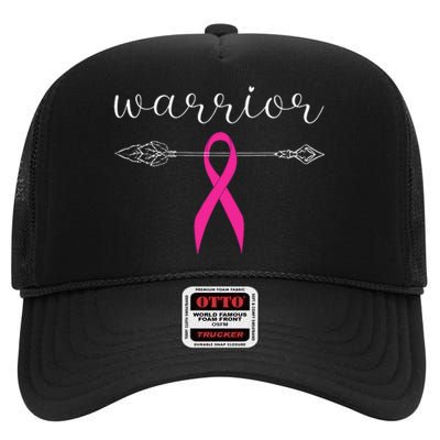 Warrior Survivor Fighter Pink Ribbon Warrior Breast Cancer High Crown Mesh Back Trucker Hat