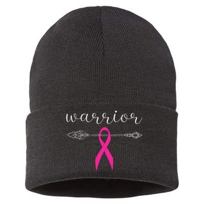 Warrior Survivor Fighter Pink Ribbon Warrior Breast Cancer Sustainable Knit Beanie