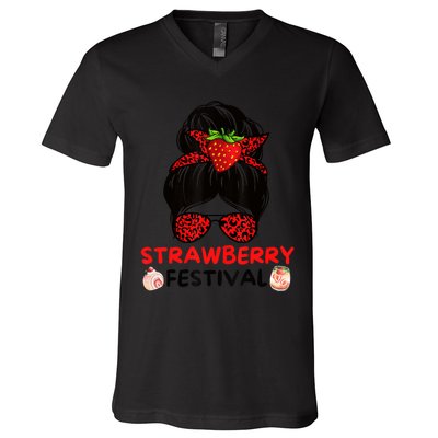 Women Strawberry Festival Fruit Lover V-Neck T-Shirt
