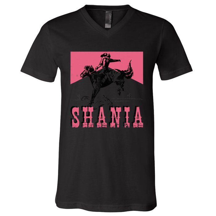 Western Shania First Name Punchy Cowboy Cowgirl Rodeo Style V-Neck T-Shirt