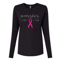 Warrior Survivor Fighter Pink Ribbon Warrior Breast Cancer Womens Cotton Relaxed Long Sleeve T-Shirt