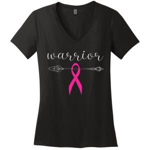 Warrior Survivor Fighter Pink Ribbon Warrior Breast Cancer Women's V-Neck T-Shirt