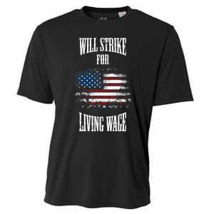 Will Strike For Living Wage Union Labor Teamster USA Flag Cooling Performance Crew T-Shirt