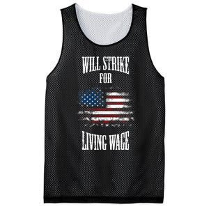 Will Strike For Living Wage Union Labor Teamster USA Flag Mesh Reversible Basketball Jersey Tank