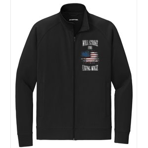 Will Strike For Living Wage Union Labor Teamster USA Flag Stretch Full-Zip Cadet Jacket