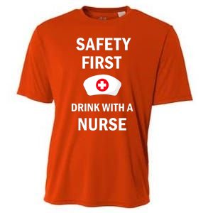 Wo Safety First With A Nurse Funny Medical Job Cute Gift Cooling Performance Crew T-Shirt