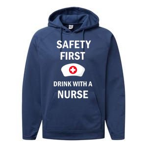 Wo Safety First With A Nurse Funny Medical Job Cute Gift Performance Fleece Hoodie