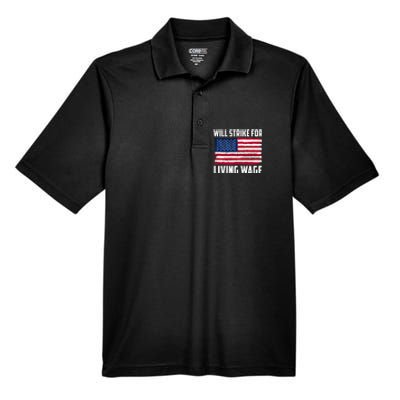 Will Strike For Living Wage Union Labor Teamster USA Flag Men's Origin Performance Piqué Polo