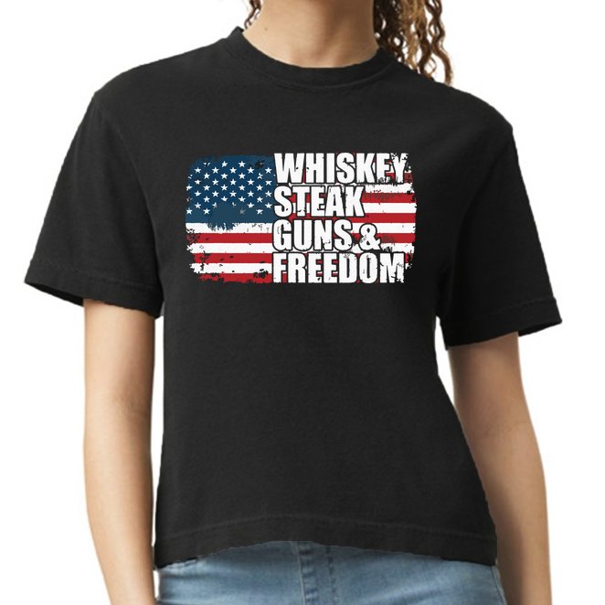 Whiskey Steak Guns And Freedom Patriotic Flag 4th Of July Comfort Colors Boxy T-Shirt