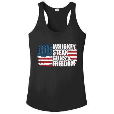 Whiskey Steak Guns And Freedom Patriotic Flag 4th Of July Ladies PosiCharge Competitor Racerback Tank