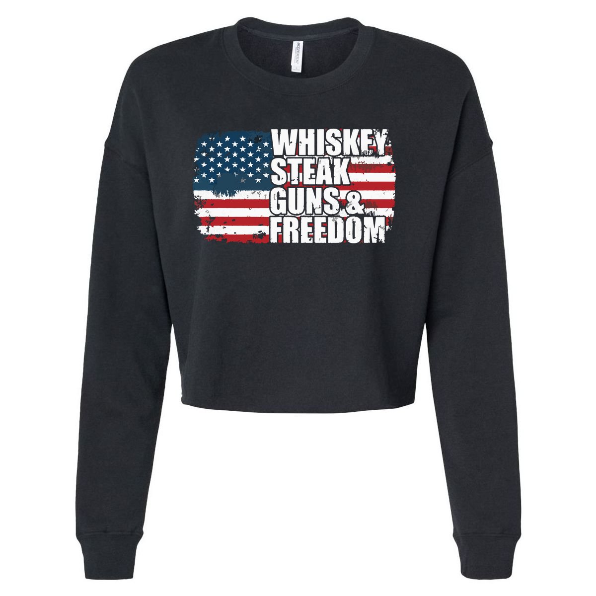 Whiskey Steak Guns And Freedom Patriotic Flag 4th Of July Cropped Pullover Crew