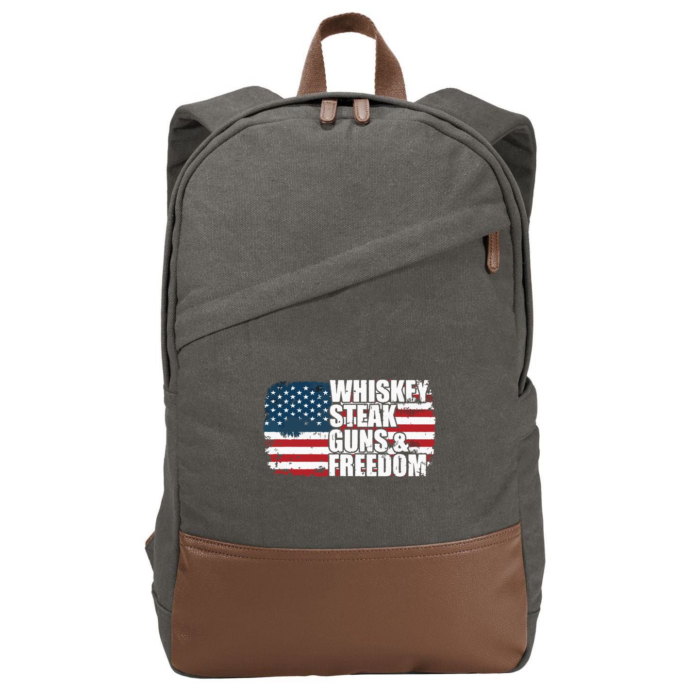 Whiskey Steak Guns And Freedom Patriotic Flag 4th Of July Cotton Canvas Backpack